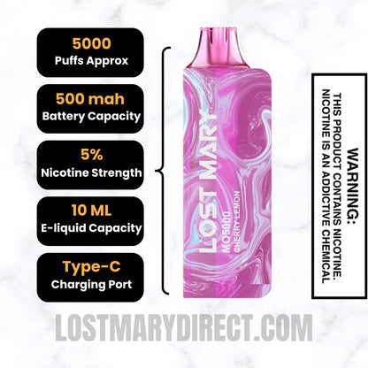 Cherry Lemon Lost Mary MO5000 Disposable Vape Specifications
