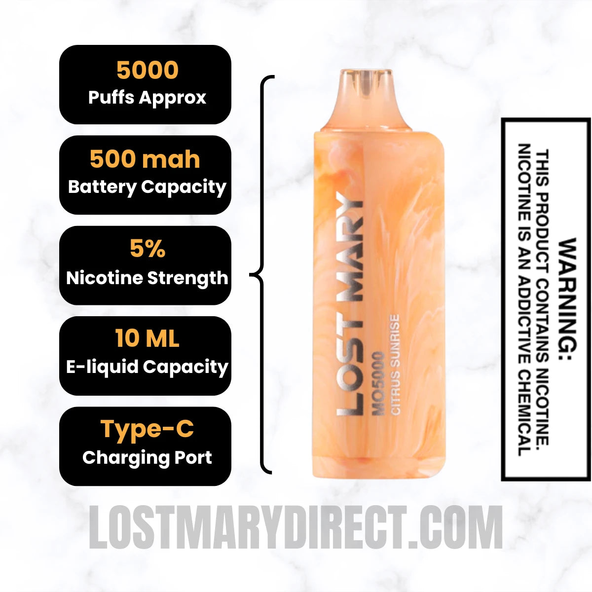 Citrus Sunrise Lost Mary MO5000 Disposable Vape Specifications
