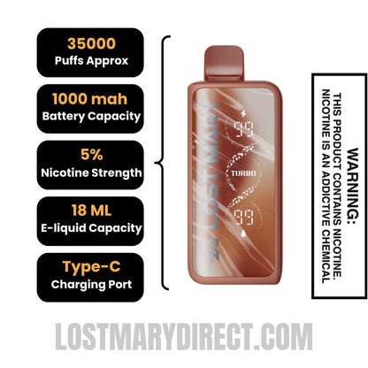 Classic Tobacco Lost Mary MT35000 Turbo Vape | LostMaryDirect Classic Tobacco Lost Mary MT35000 Turbo Vape | LostMaryDirect