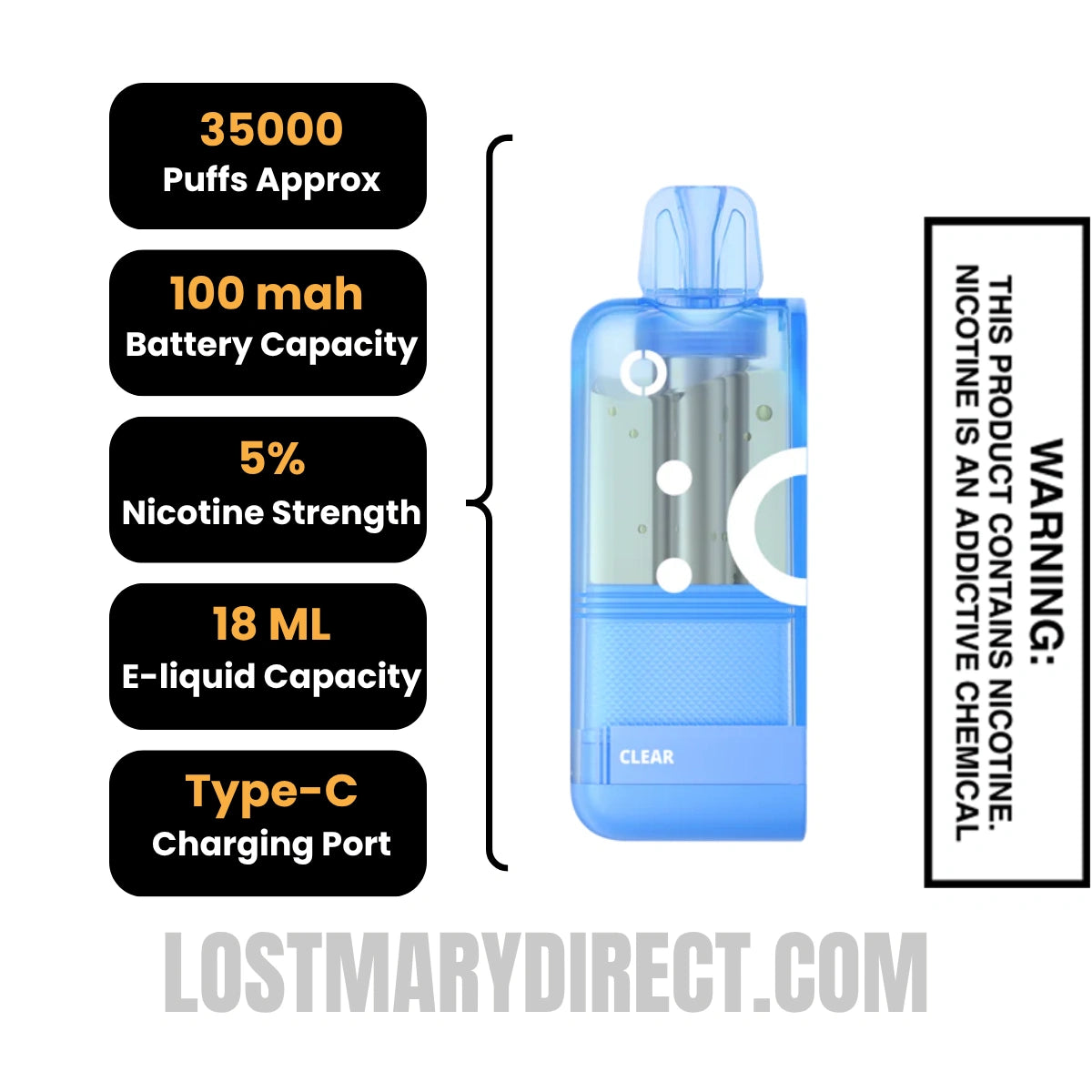 Clear Off Stamp X Crystal Cube 35K Disposable Vape Pod Specifications