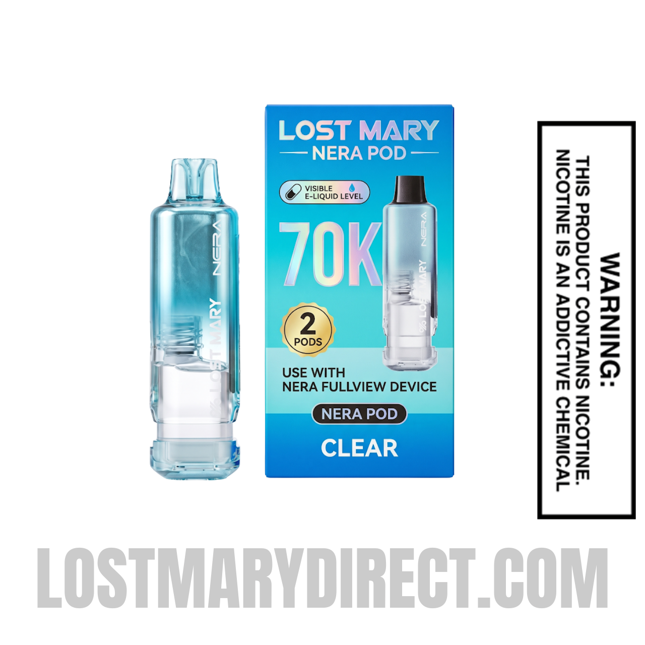 Clear Lost Mary Nera Fullview 70K Disposable Vape Pod with package box