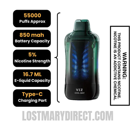 Cool Mint Lost Mary VIZ 55K Disposable Vape Specifications