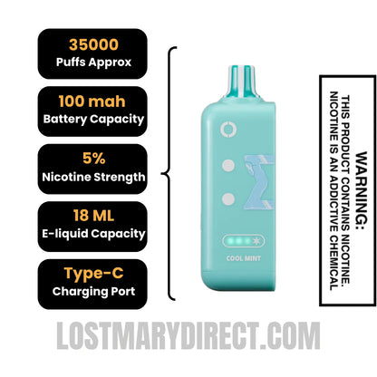 Cool Mint Off Stamp X Crystal Cube 35K Disposable Vape Pod Specifications