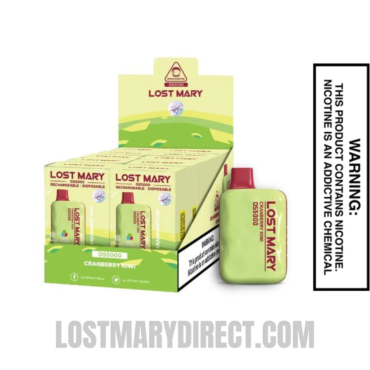 Cranberry Kiwi Lost Mary OS5000 Vape with bundle box