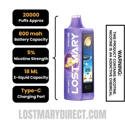 Deep Purple Lost Mary MO20000 Pro Vape Specifications