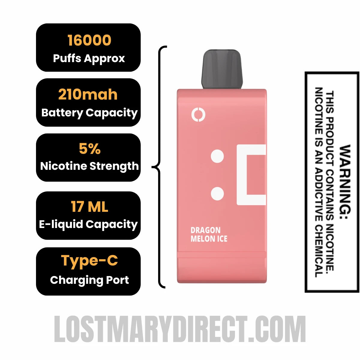 Dragon Melon Ice Off Stamp SW16000 Disposable Pod Specifications