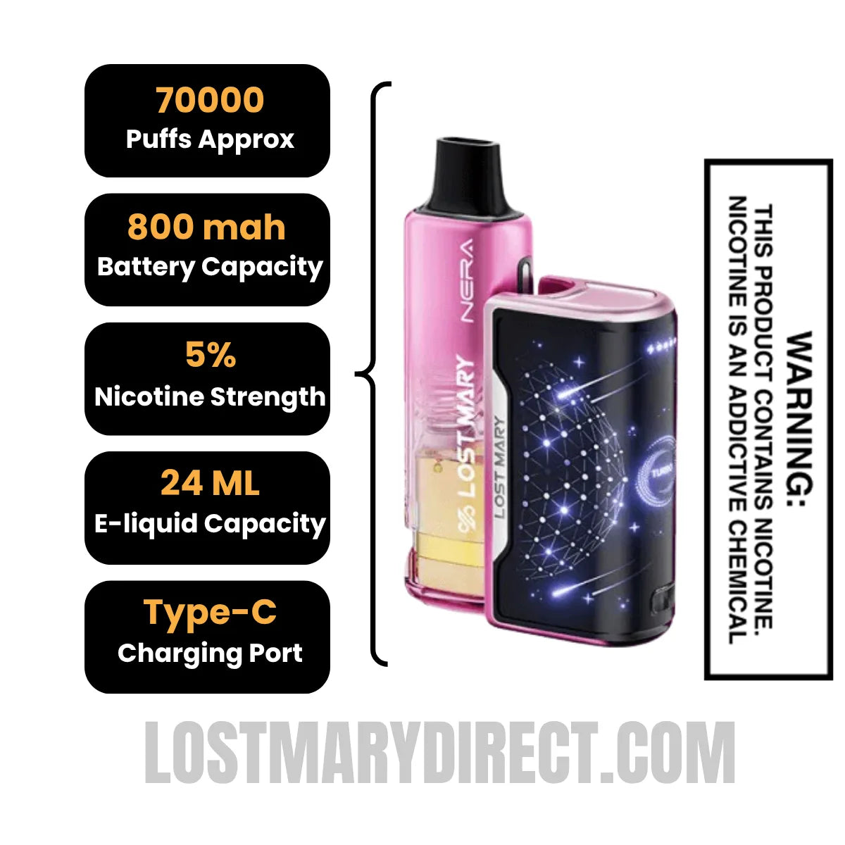 Dragon Strawnana Lost Mary Nera Fullview 70K Vape Kit with Specification