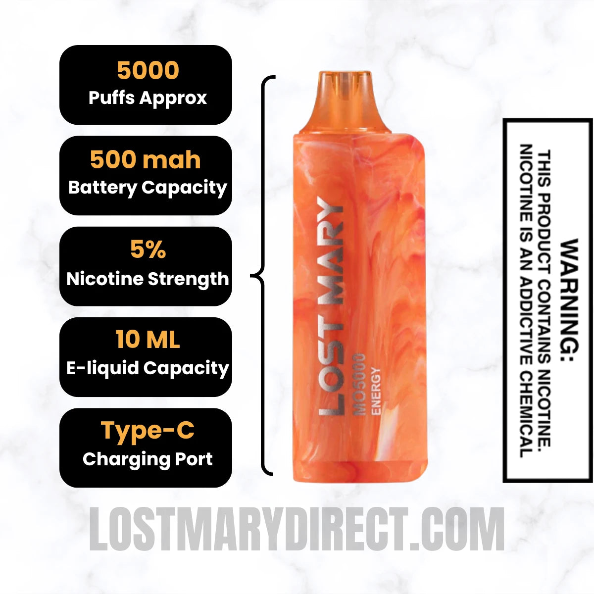 Energize Lost Mary MO5000 Disposable Vape Specifications