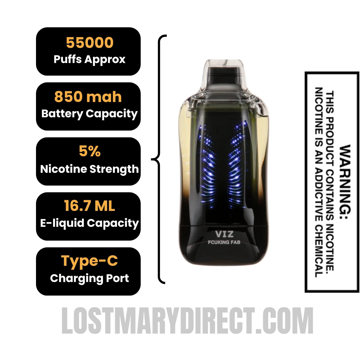 Fcuking Fab Lost Mary VIZ 55K Disposable Vape Specifications