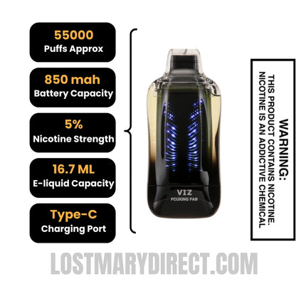 Fcuking Fab Lost Mary VIZ 55K Disposable Vape Specifications