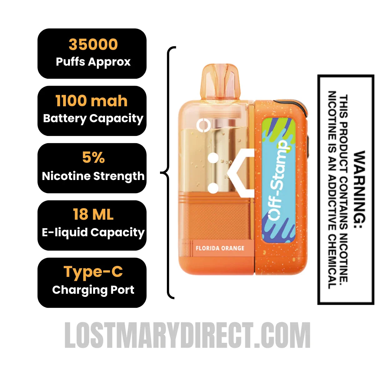 Florida Orange Off Stamp X Crystal Cube 35K Disposable Vape Kit with Specification