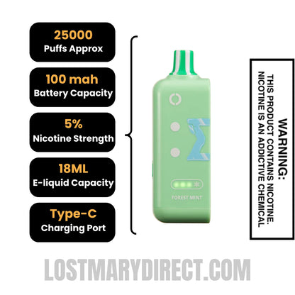 Forest Mint Off Stamp Ice Cube 25K Disposable Pod with Specification