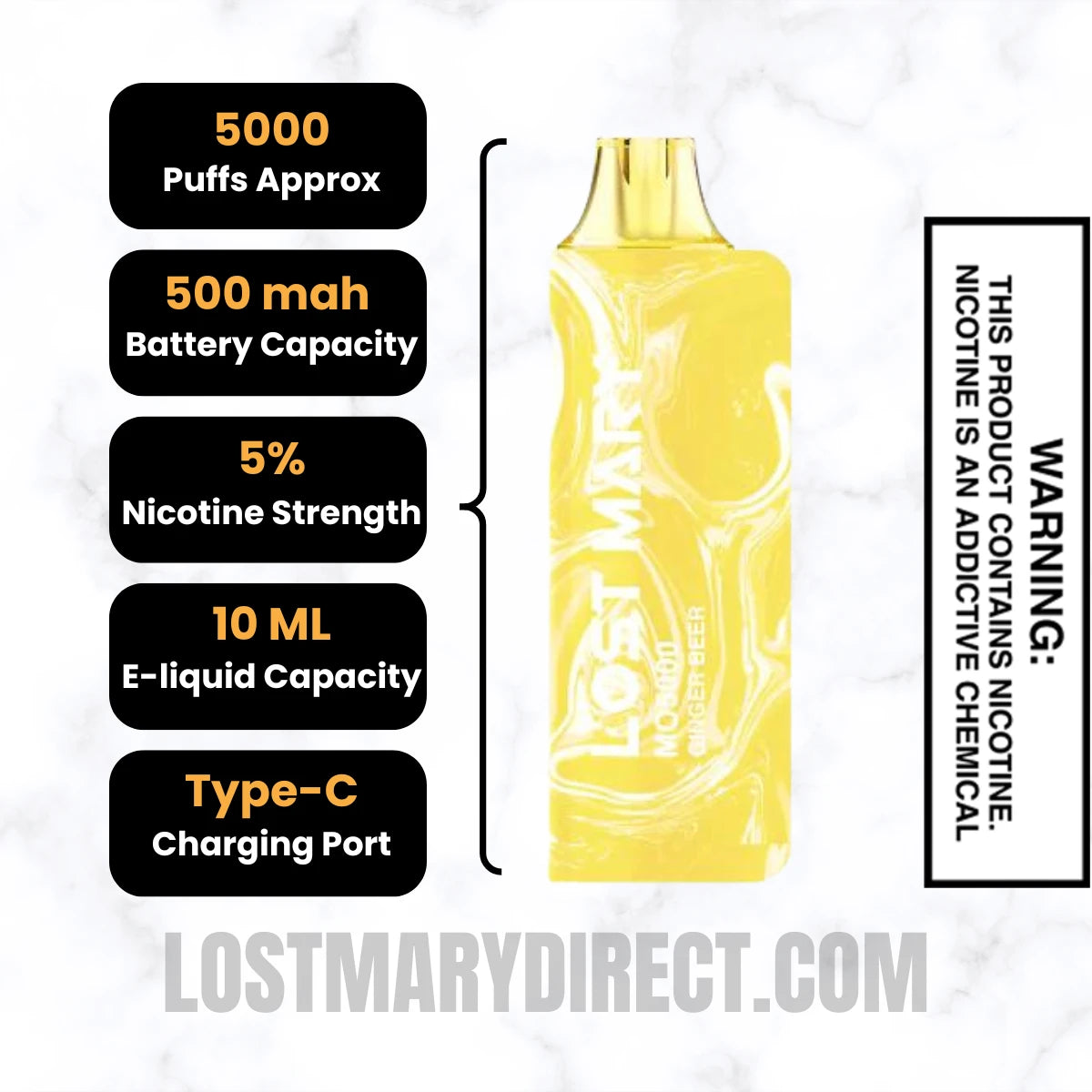 Ginger Beer Lost Mary MO5000 Disposable Vape Specifications