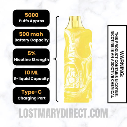 Ginger Beer Lost Mary MO5000 Disposable Vape Specifications