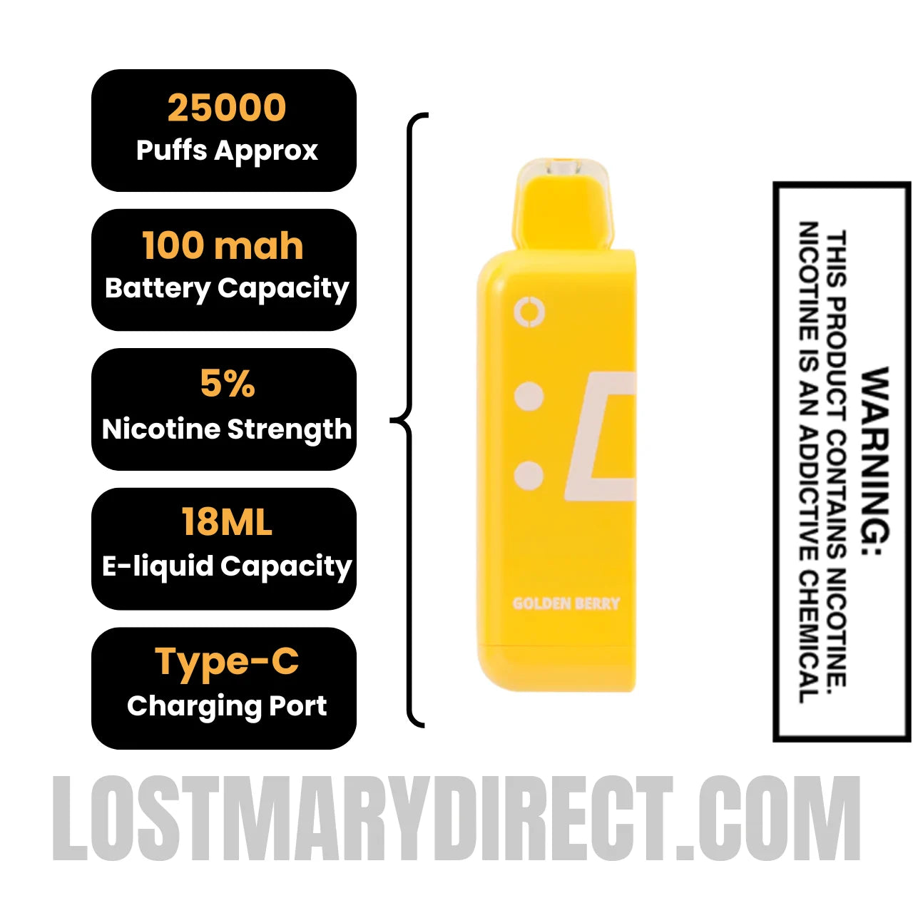 Golden Berry Off Stamp Classic Cube 25K Disposable Pod with Specification