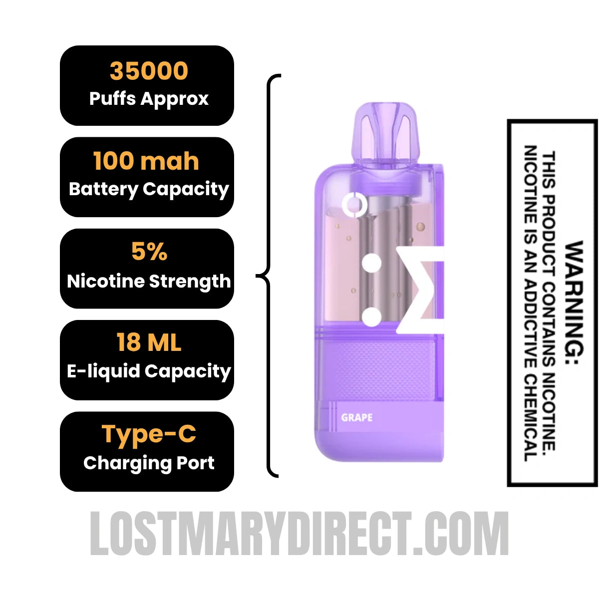 Grape Off Stamp X Crystal Cube 35K Disposable Vape Pod Specifications