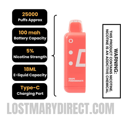 Grape Pomegranate Off Stamp Classic Cube 25K Disposable Pod with Specification