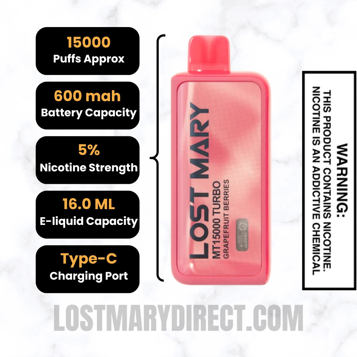 Grapefruit Berries Lost Mary MT15000 TURBO Specifications