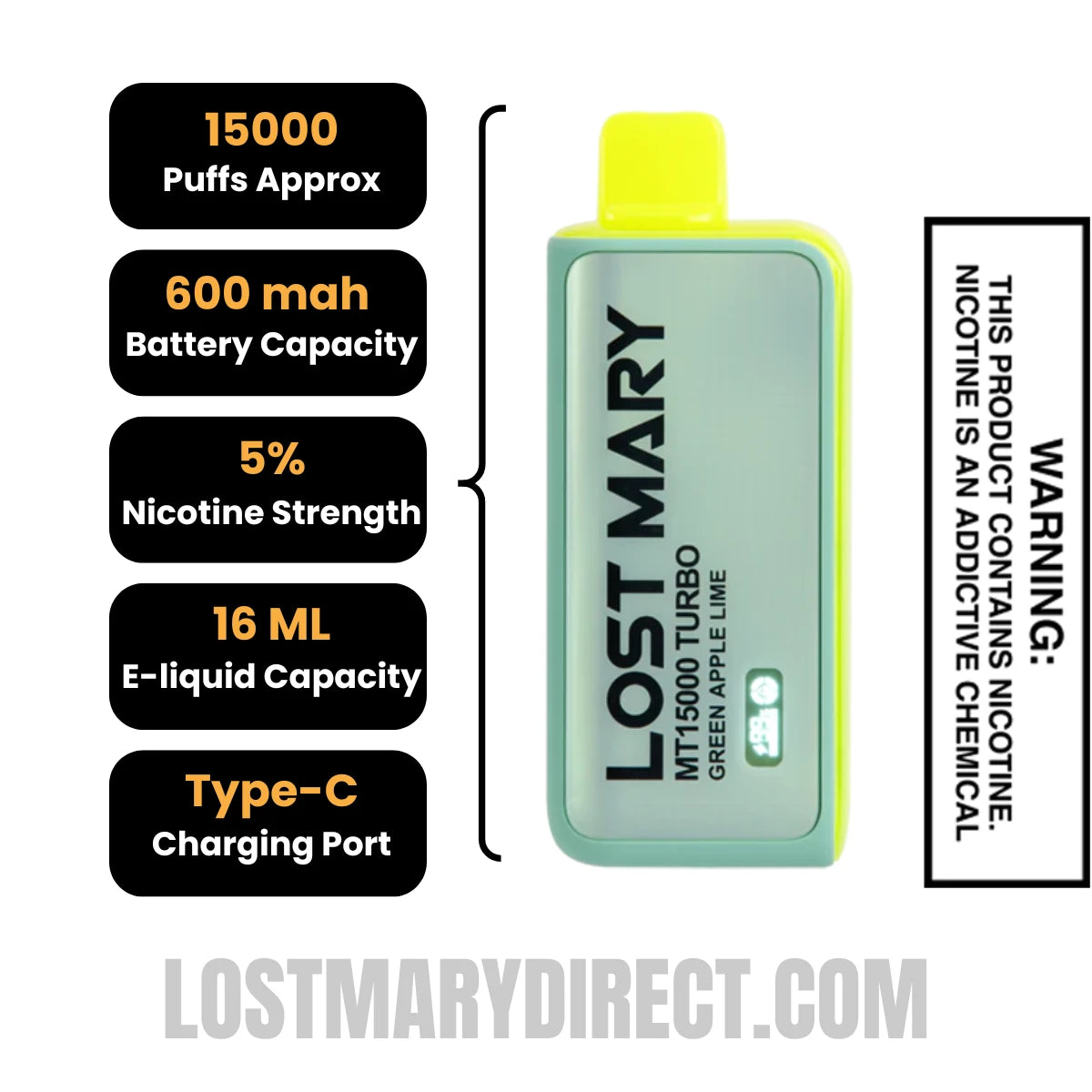 Green Apple Lime Lost Mary MT15000 Turbo Specifications