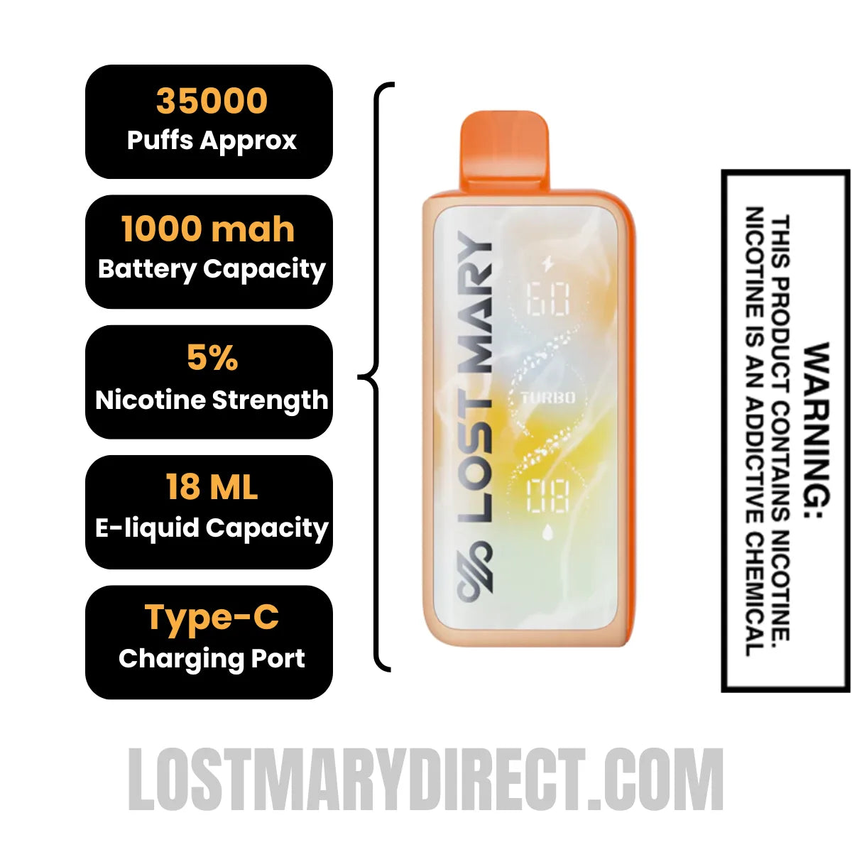 Half & Half Lost Mary MT35000 Turbo Disposable Vape with Specification