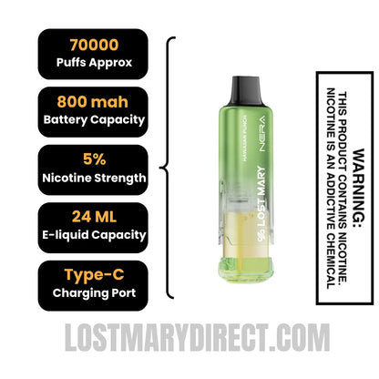 Hawaiian Punch Lost Mary Nera Fullview 70K Disposable Vape Pod with Specification