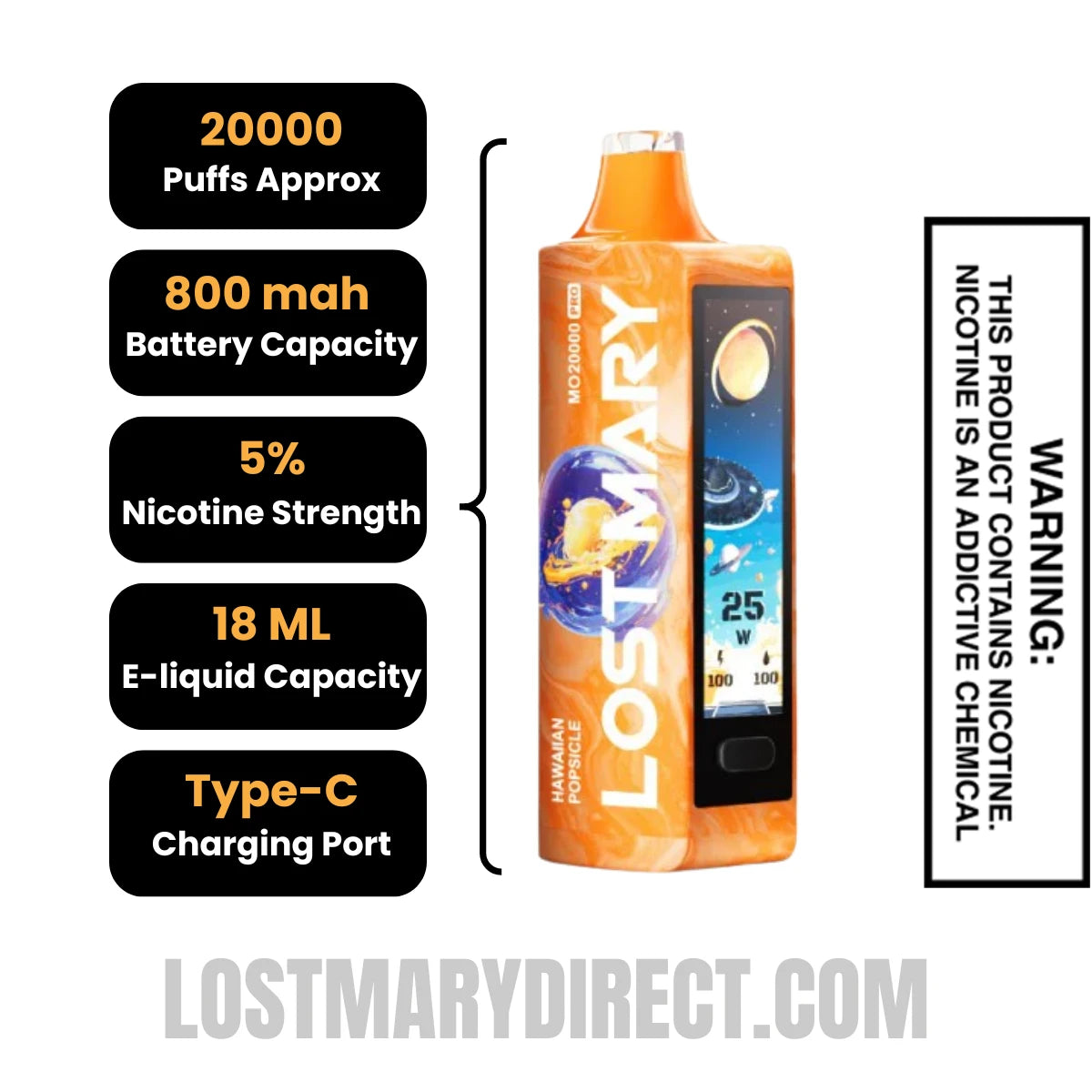 Hawaiian Popsicle Lost Mary MO20000 Pro Vape Specifications