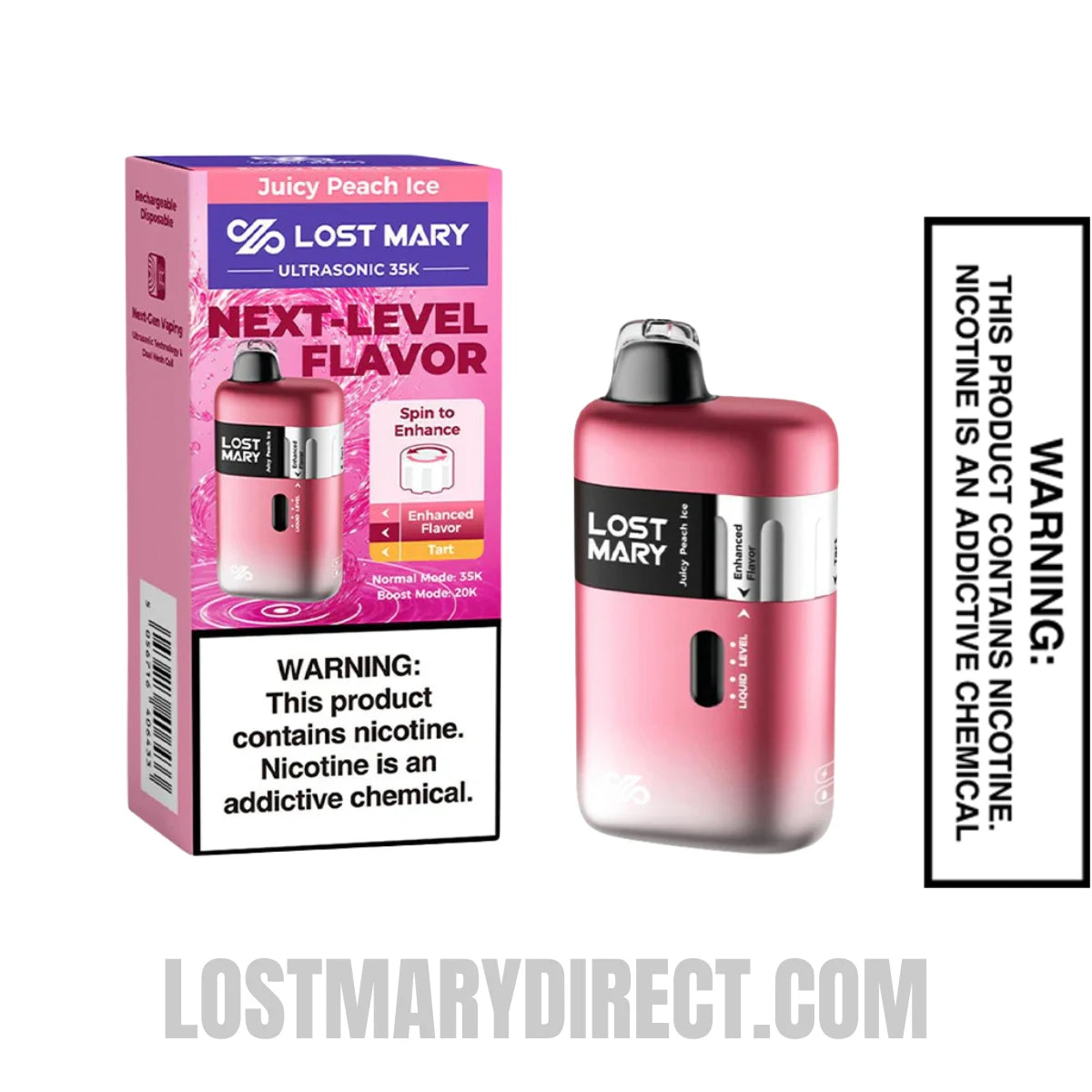 Juice Peach Ice Lost Mary Ultrasonic 35K Disposable Vape With Package Box