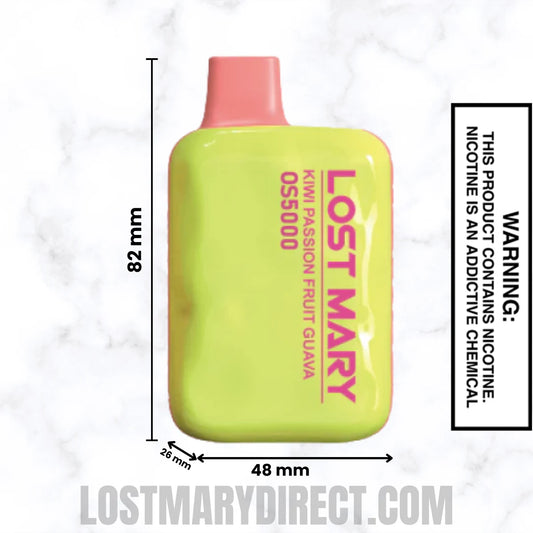 Kiwi Passion Fruit Guava Lost Mary OS5000 Disposable Vape Dimensions