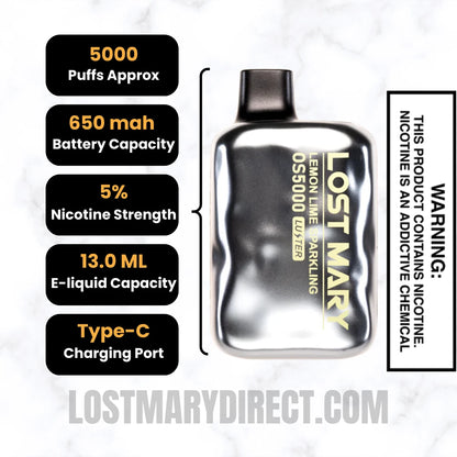 Lemon Lime Sparkling Lost Mary OS5000 Luster Edition Vape Specifications