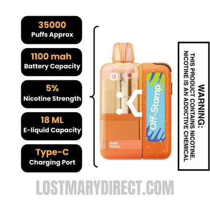 Maui Punch Off Stamp X Crystal Cube 35K Disposable Vape Kit with Specification