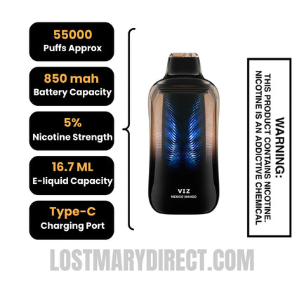 Mexico Mango Lost Mary VIZ 55K Disposable Vape Specifications
