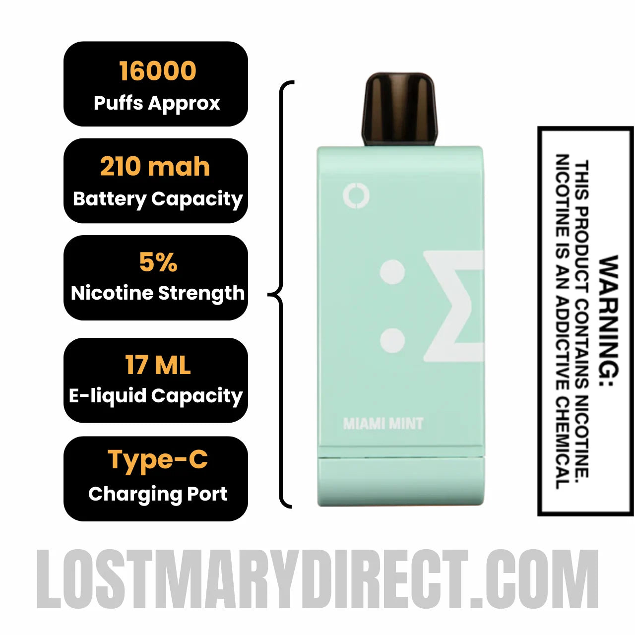 Miami Mint Off-Stamp SW16000 Disposable Pod with Specification