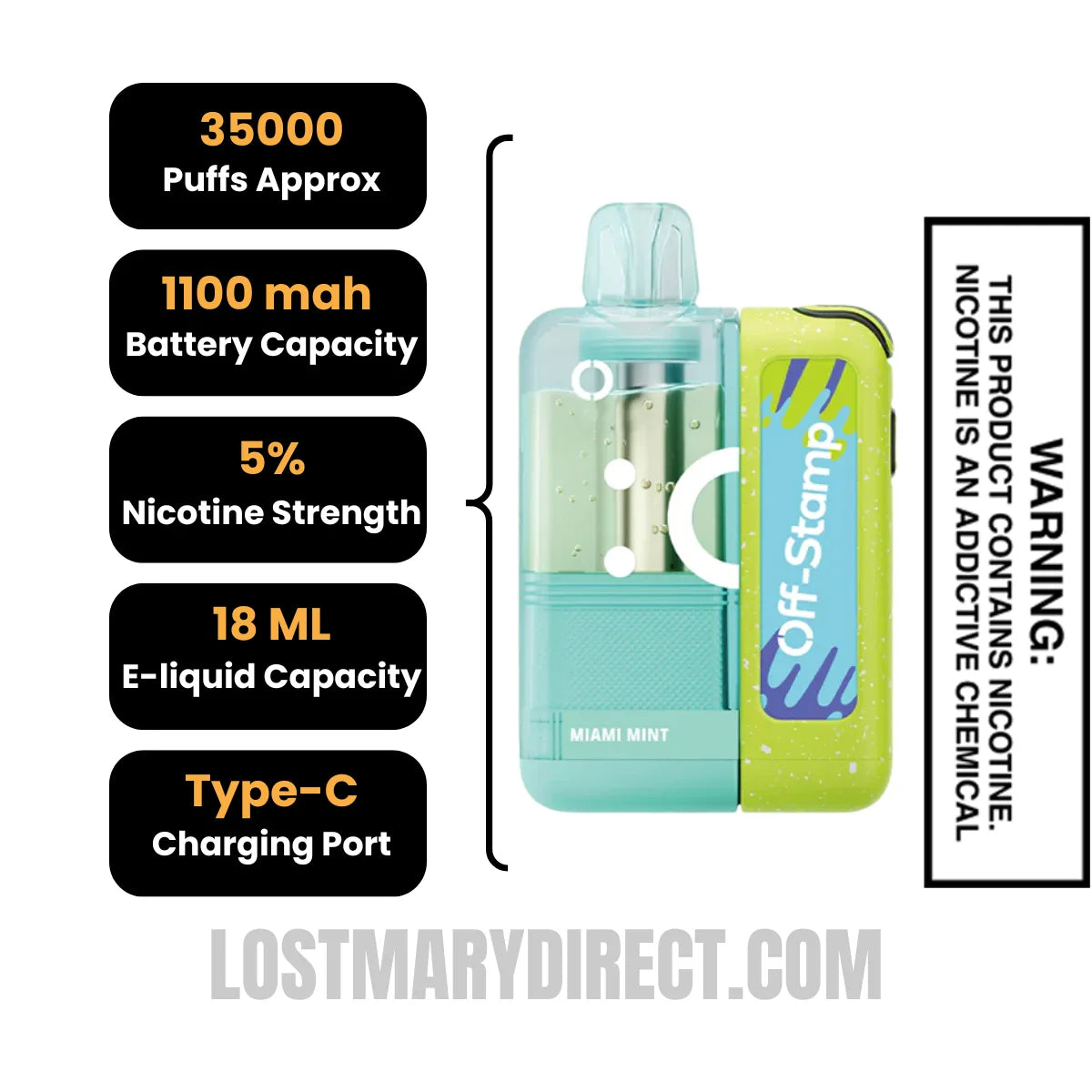 Miami Mint Off Stamp X Crystal Cube 35K Disposable Vape Kit with Specification