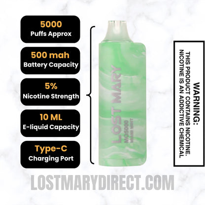 Miami Mint Lost Mary MO5000 Disposable Vape Miami Mint Lost Mary MO5000 Disposable Vape