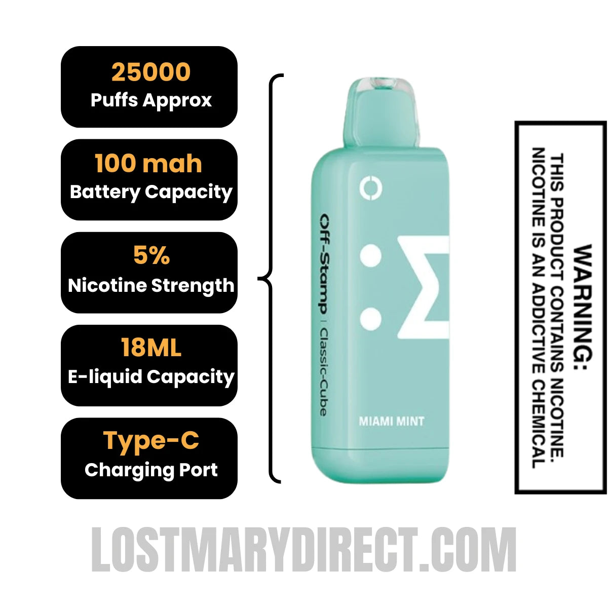 Miami Mint Off Stamp Classic X-Cube Vape Pod Specifications