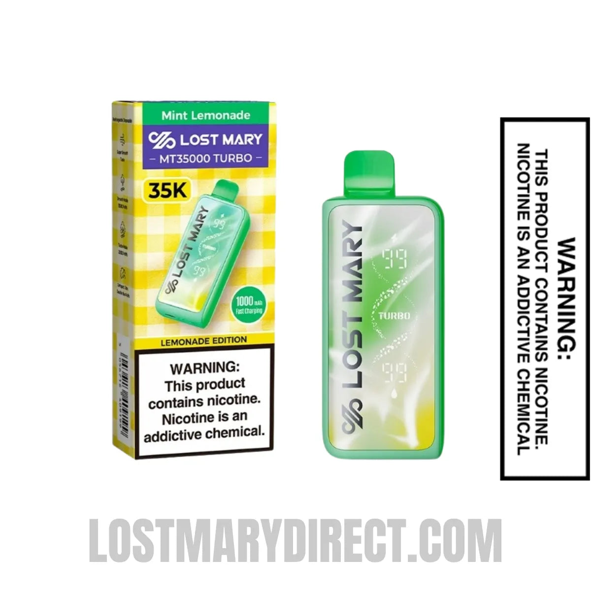 Mint Lemonade Lost Mary MT35000 Turbo Disposable Vape with package