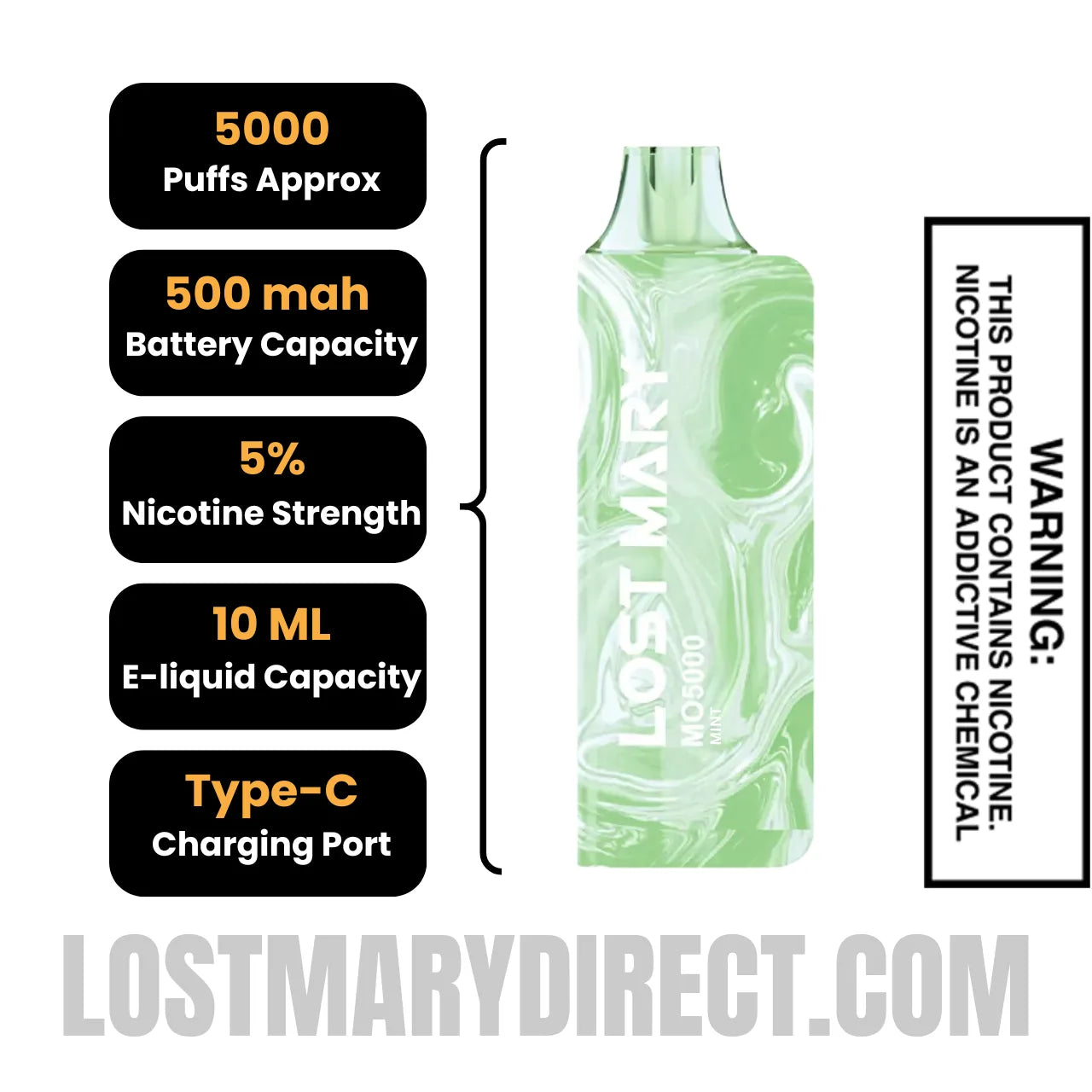 Lemon Mint Lost Mary OS5000 Disposable Vape Australia Zero Nicotine
