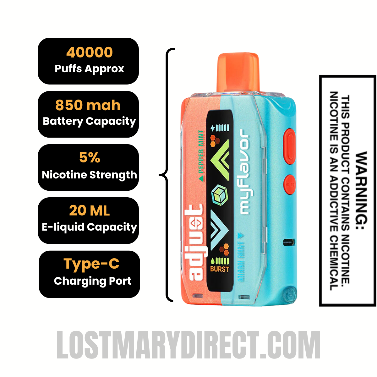 Mixed Mint Adjust MyFlavor 40K Disposable Vape Specifcations