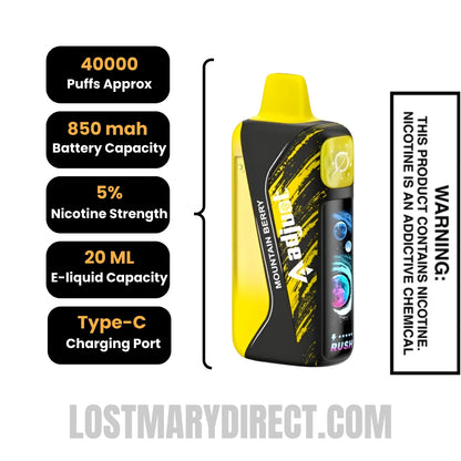 Mountain Berry Adjust MyRusher 40K Disposable Vape Specification