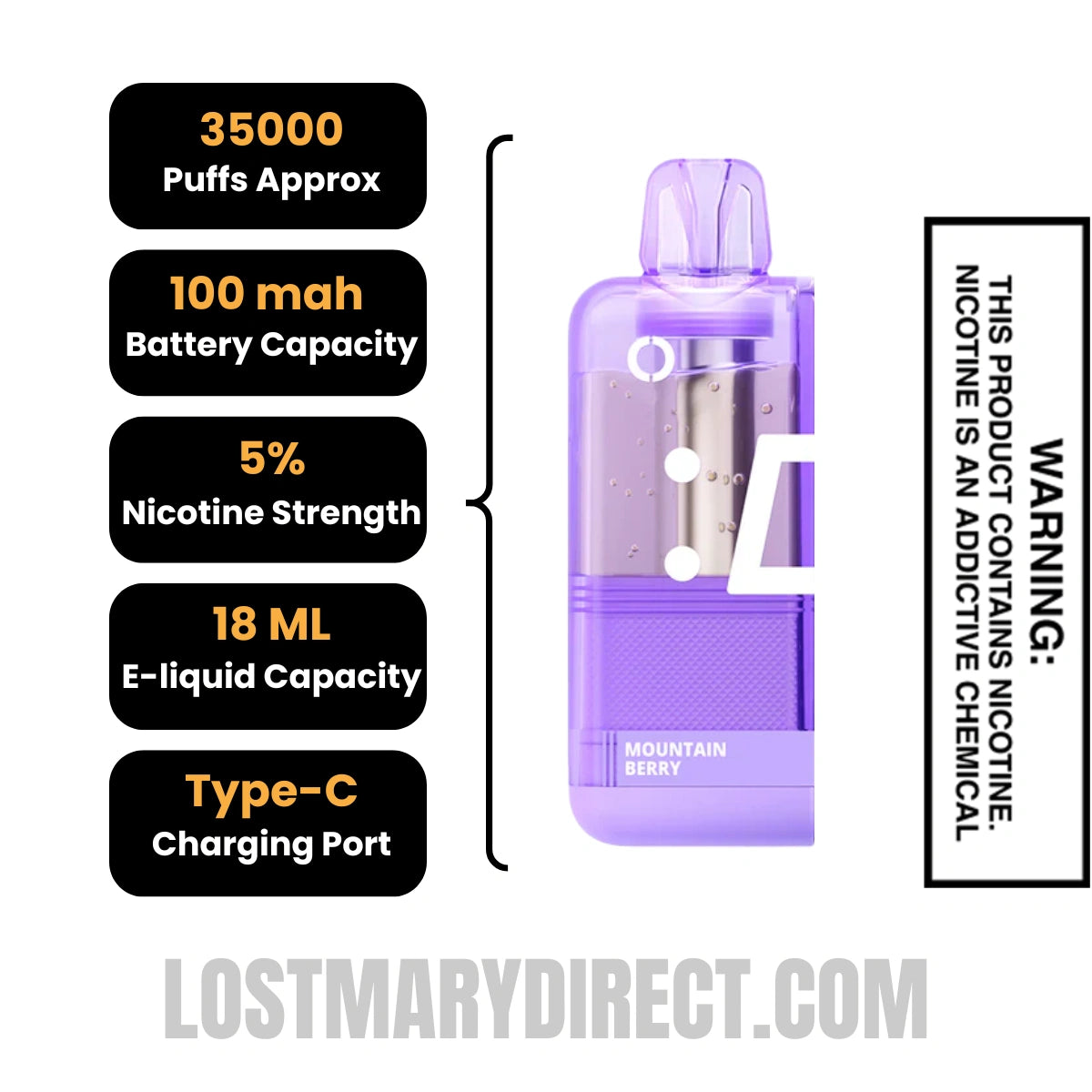 Mountain Berry Off Stamp X Cube Crystal Cube 35K Vape Pod Specifications
