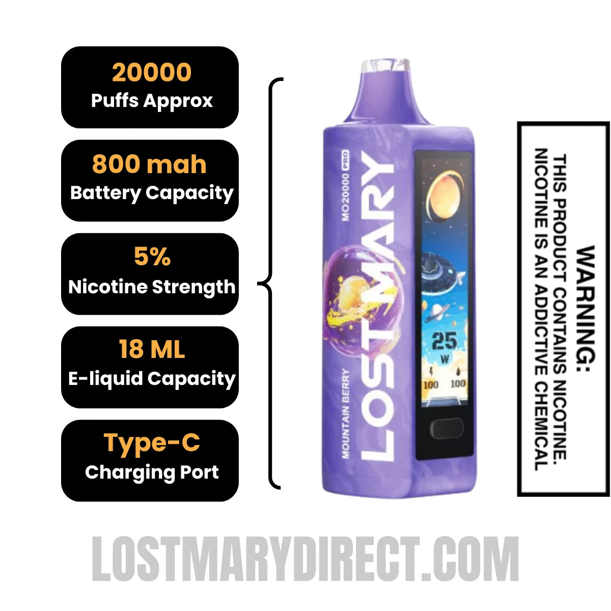 Mountain Berry Lost Mary MO20000 Pro Vape Specifications