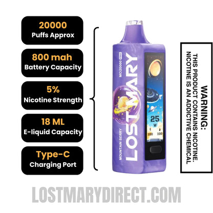 Mountain Berry Lost Mary MO20000 Pro Vape Specifications