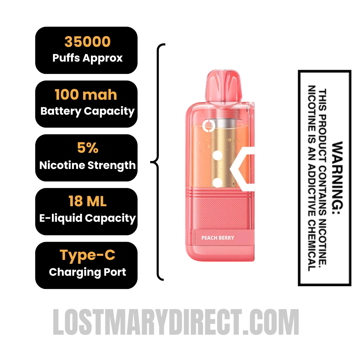 Peach Berry Off Stamp X Cube Crystal Cube 35K Vape Pod Specifications