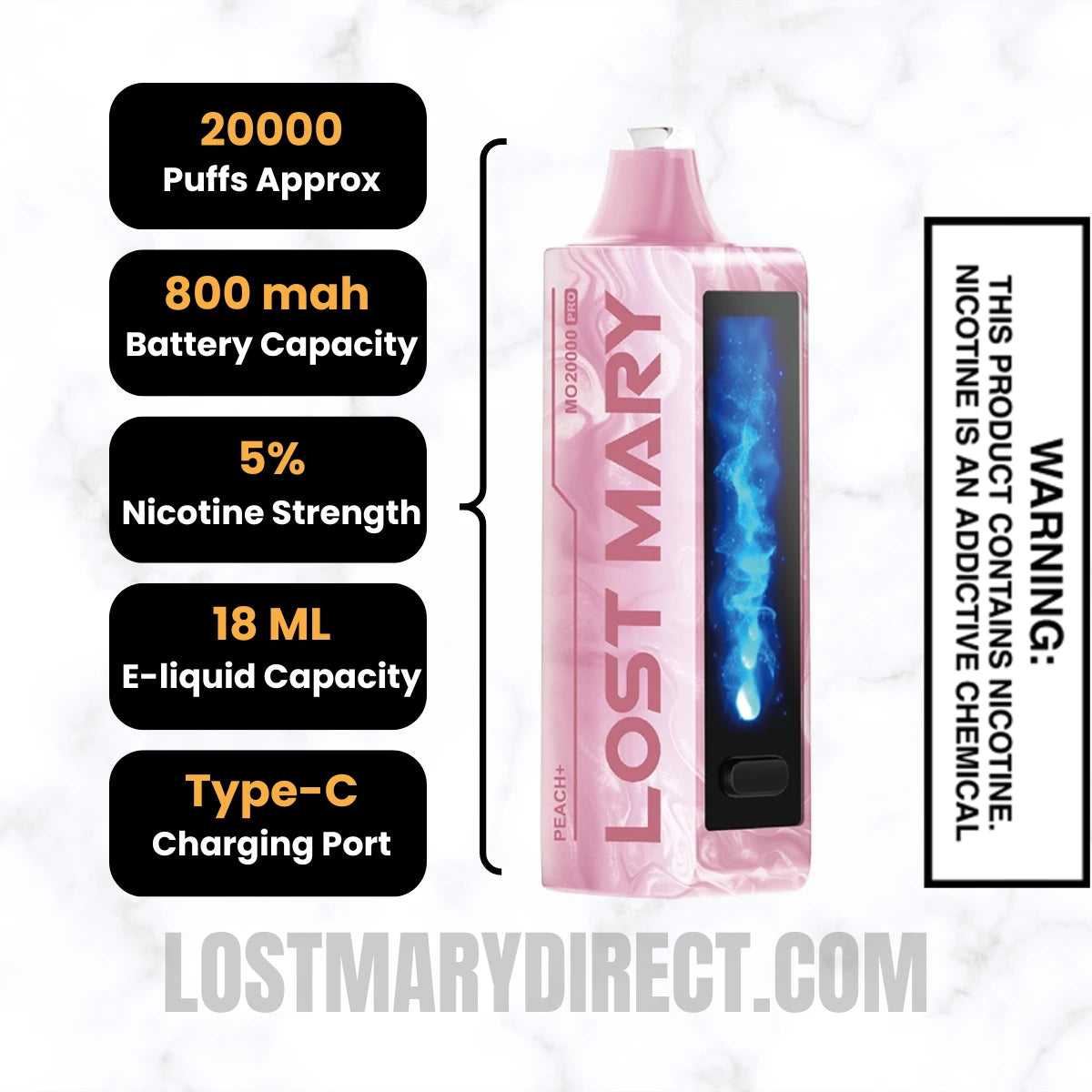 Peach+ Lost Mary MO20000 PRO Diposable Vape Specifications