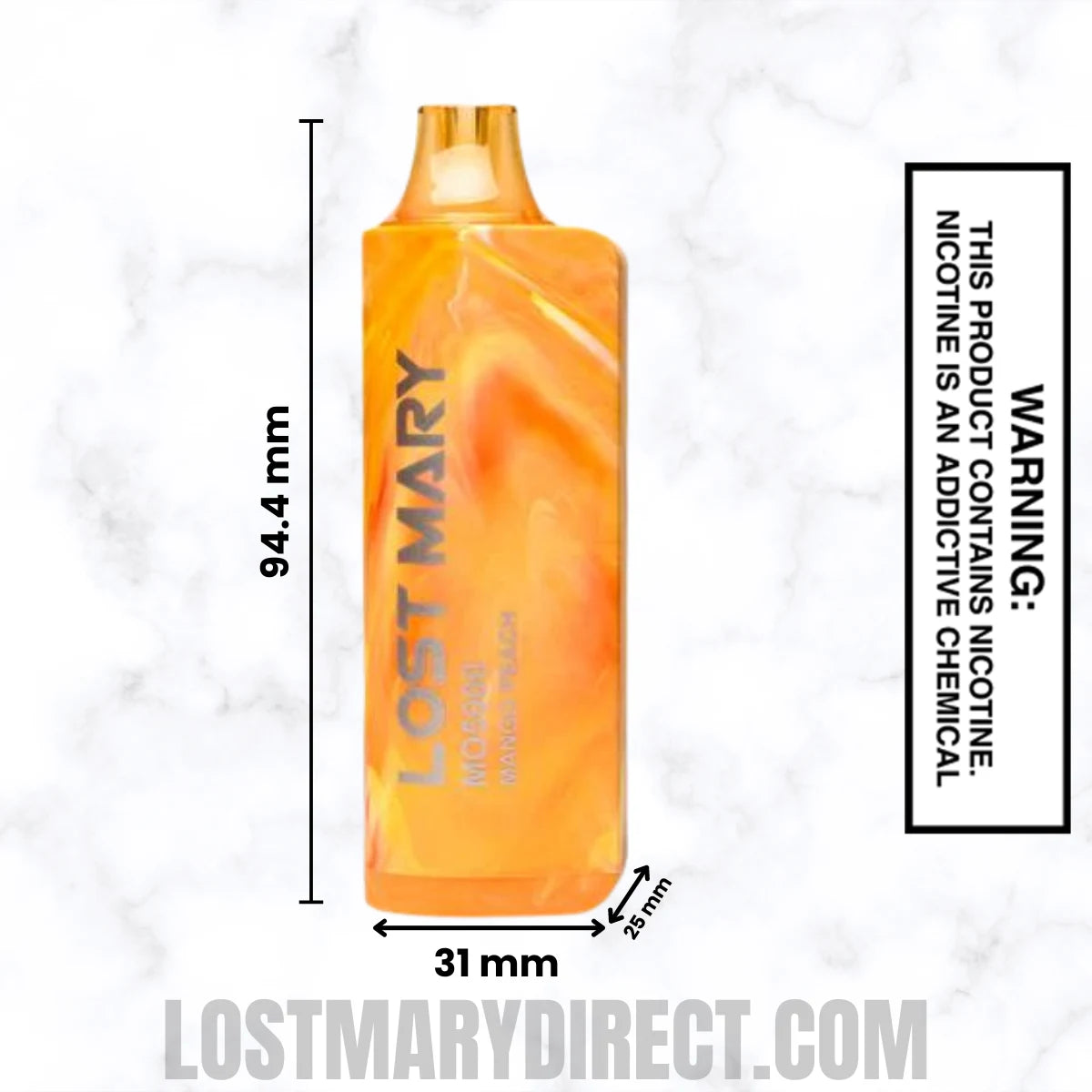 Peach Mango Lost Mary MO5000 Disposable Vape Dimension