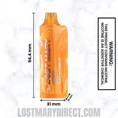Peach Mango Watermelon Lost Mary MO5000 Disposable Vape Dimension