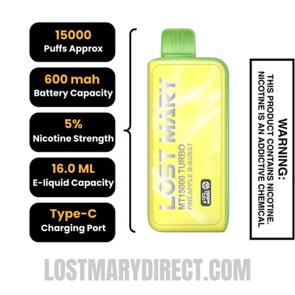 Pineapple B-Burst Lost Mary MT15000 Turbo Vape Specifications