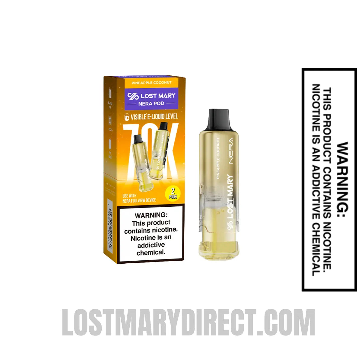 Pineapple Coconut Lost Mary Nera Fullview 70K Disposable Vape Pod with package