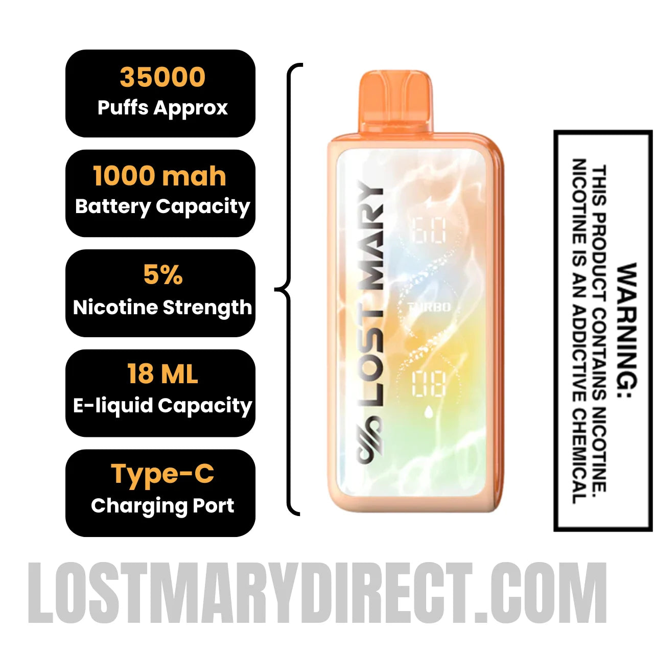 Pineapple Lime+ Lost Mary MT35000 Turbo Vape with specification