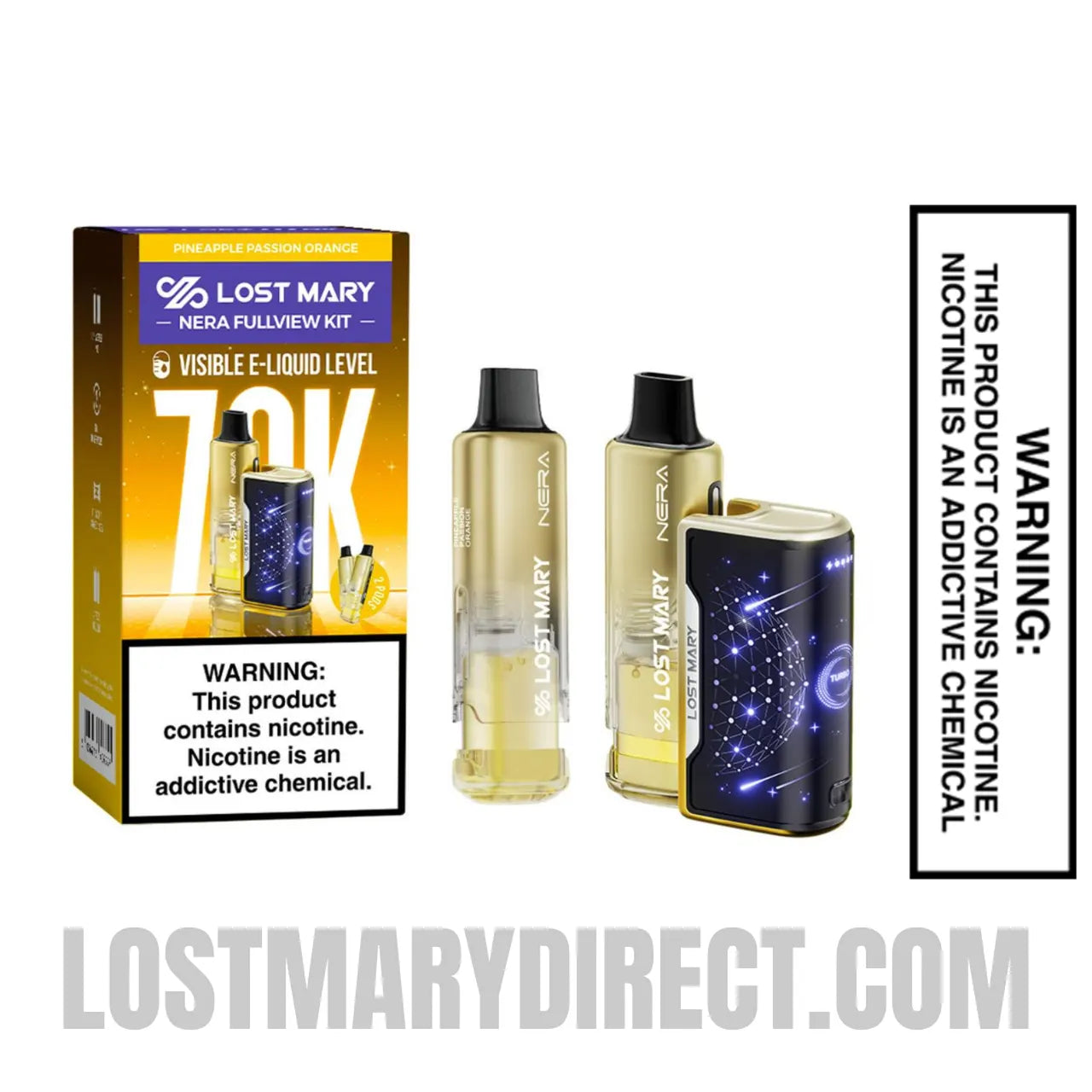 Pineapple Passion Orange Lost Mary Nera Fullview 70K Vape Kit With Package box